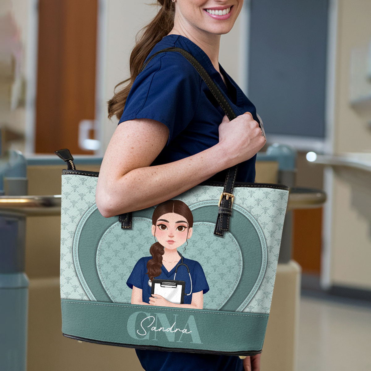 Heart And Mind - Personalized Custom Nurse Leather Tote Bag