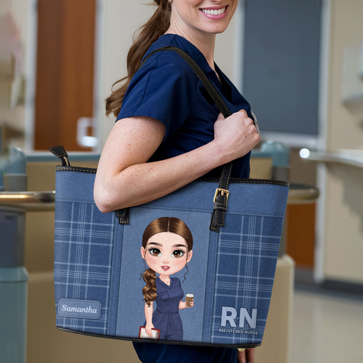 Chic Nurse Vibes - Personalized Custom Nurse Leather Tote Bag