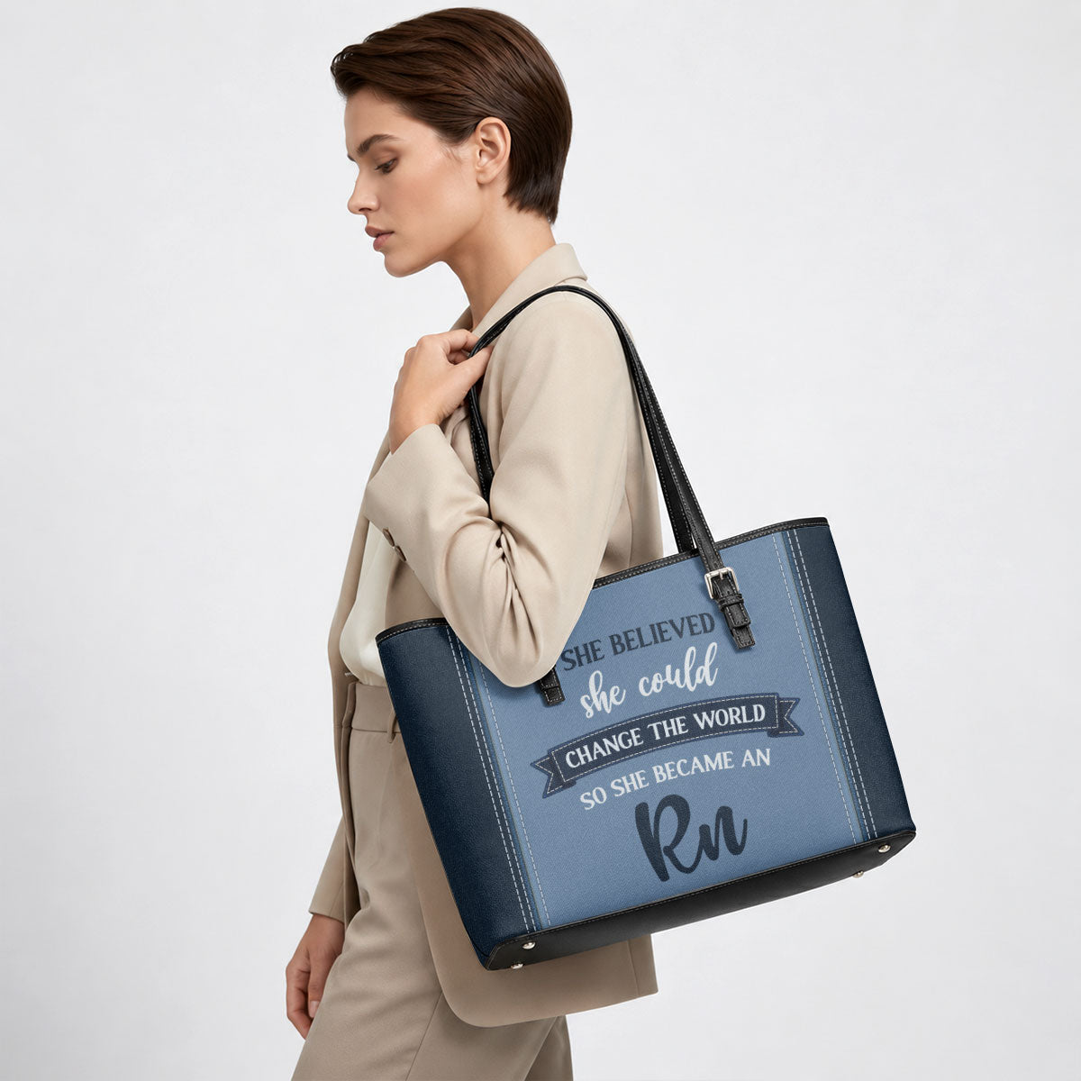 Change The World - Personalized 2-Sided Custom Nurse Leather Tote Bag