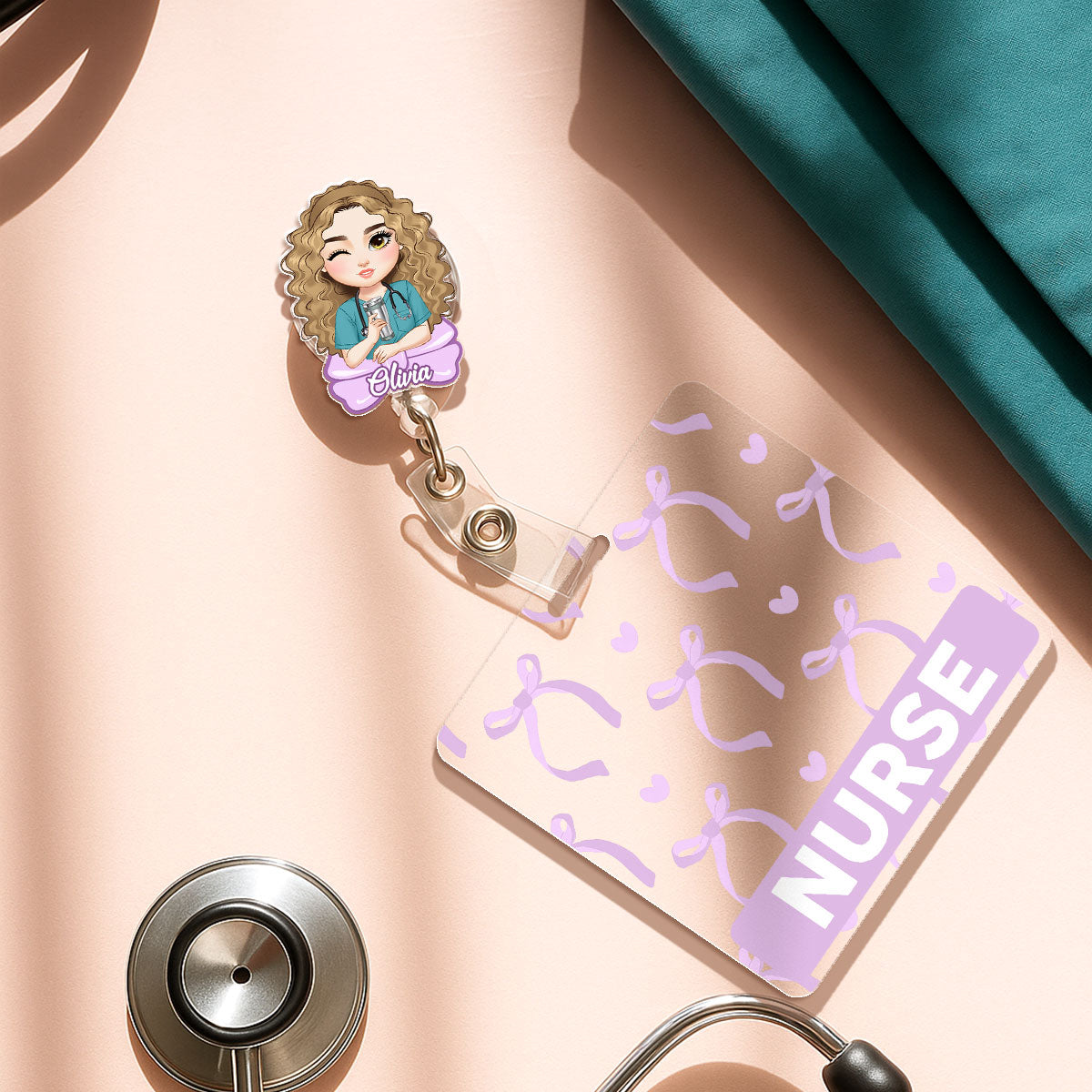 Bow Nurse - Personalized Nurse Badge Reel & Buddy Set