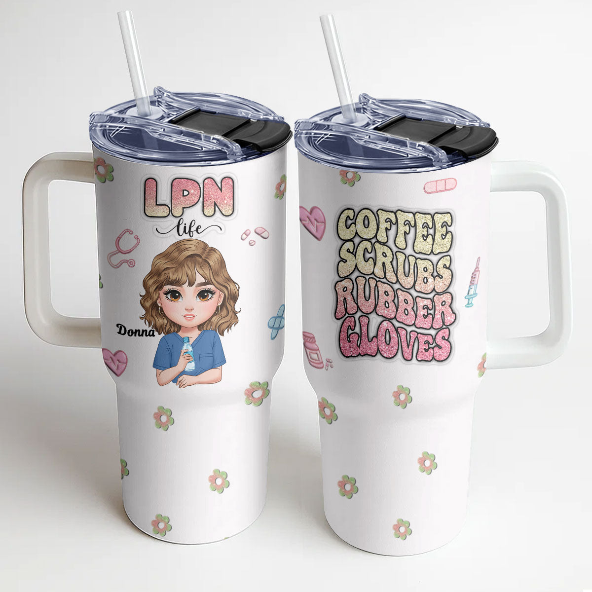 Glitter Nurse - Personalized Nurse 40oz Tumbler With Handle