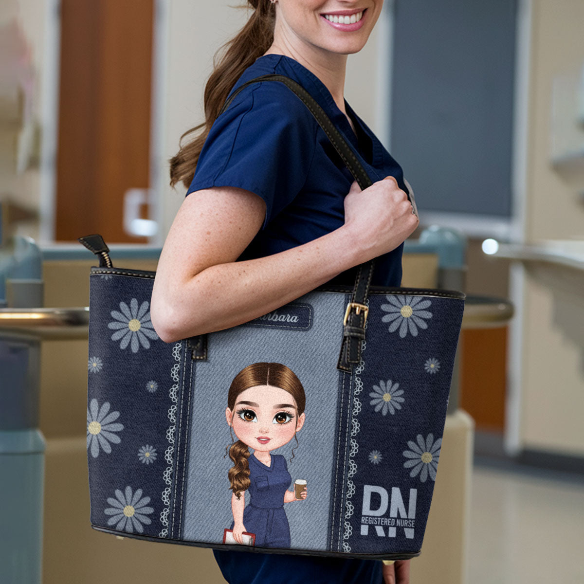 Daisy Nurse - Personalized Custom Nurse Leather Tote Bag
