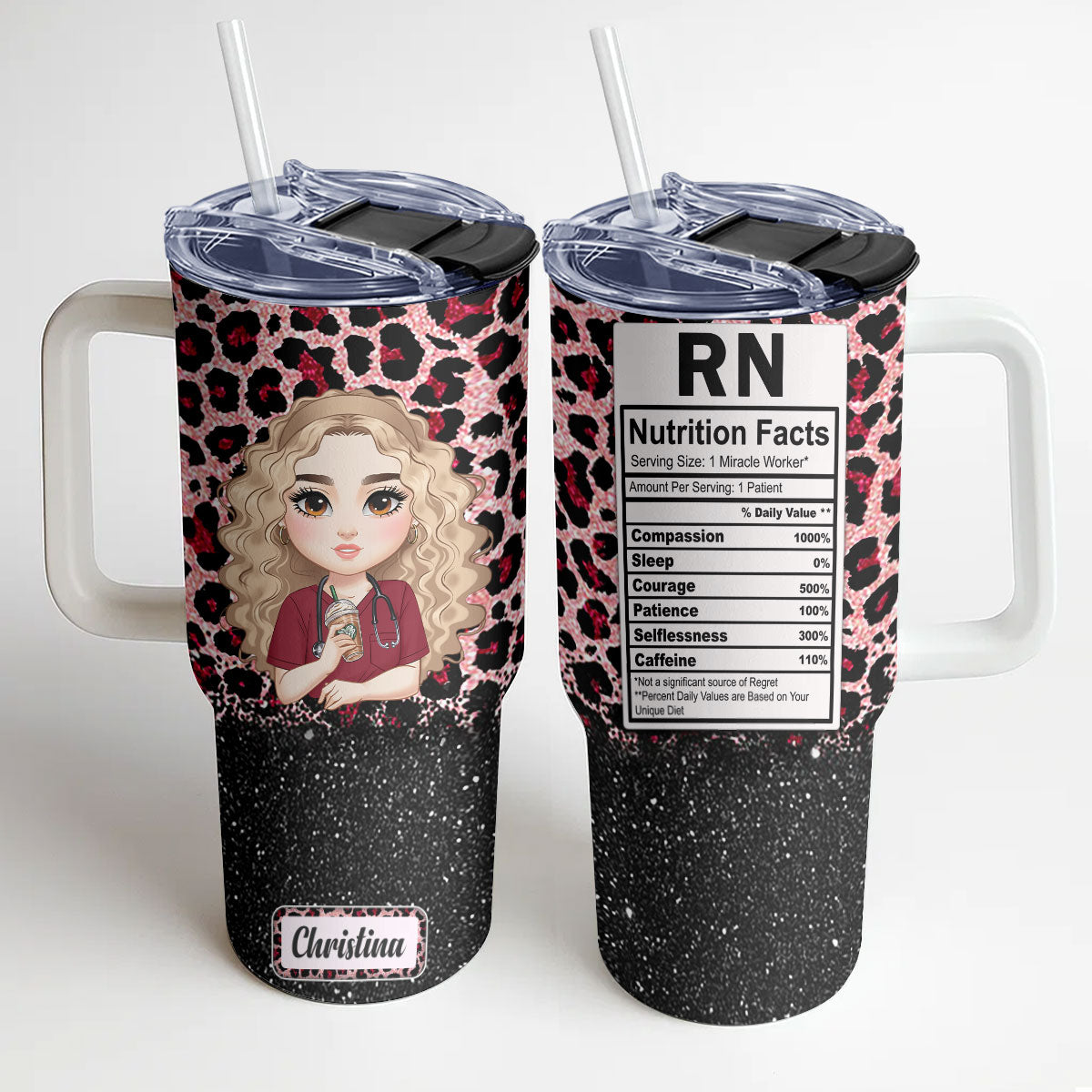 Nurse Glitter Leopard - Personalized Nurse 40oz Tumbler With Handle