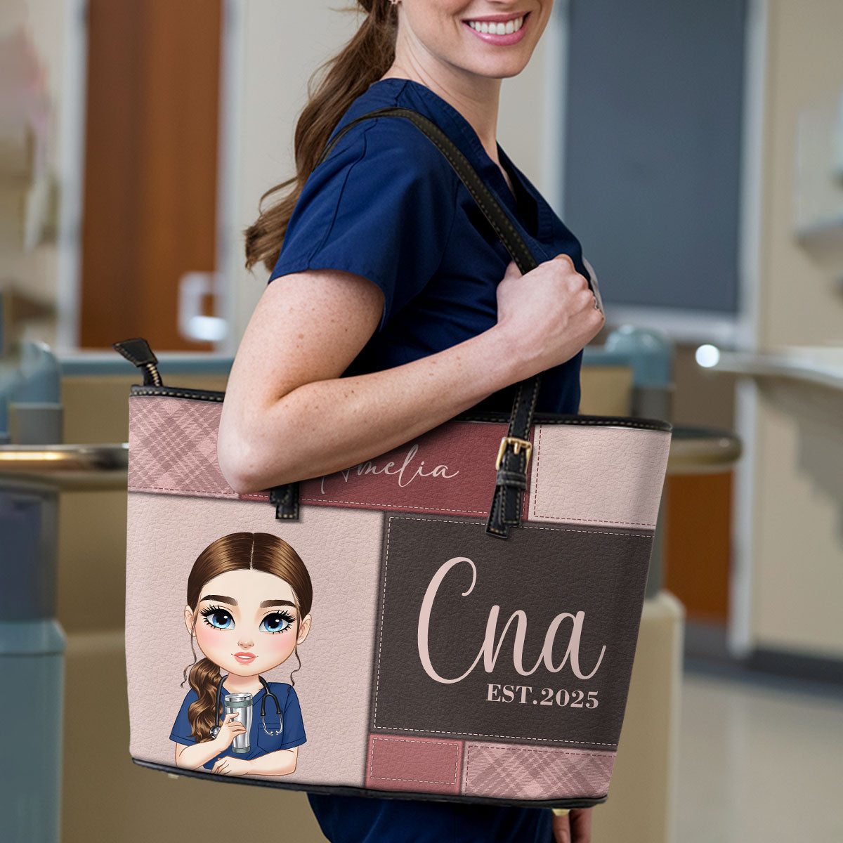 Nurse Est 2025 - Personalized Custom Nurse Leather Tote Bag