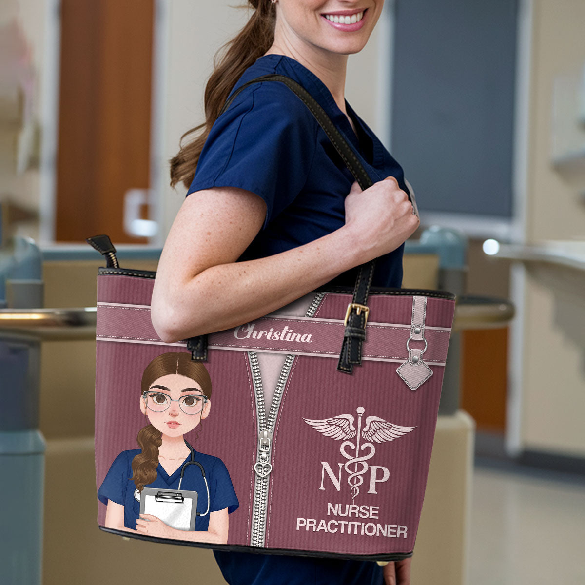 Corduroy Nurse - Personalized Custom Nurse Leather Tote Bag