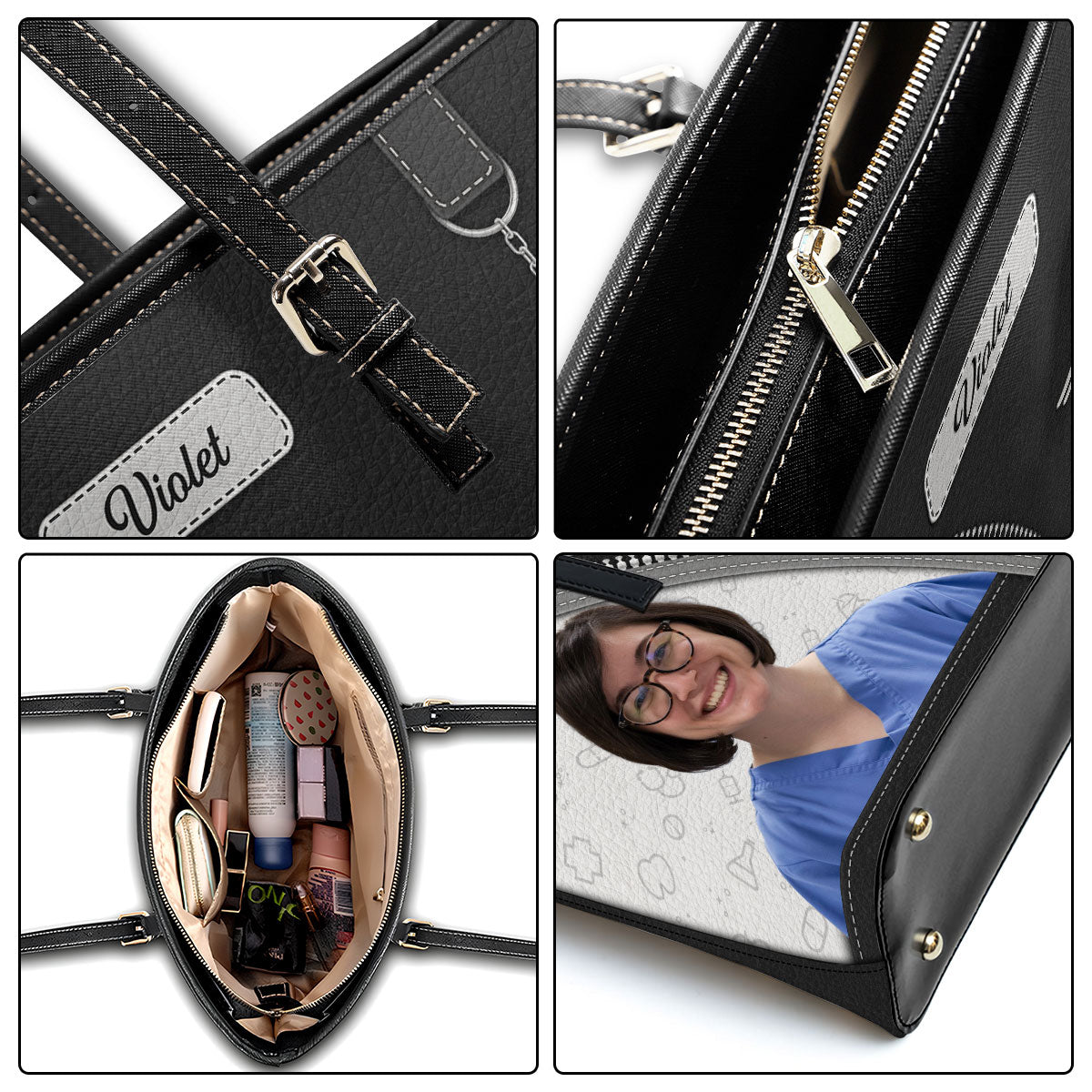 Simple Nurse Life Cartoon- Personalized Custom Nurse Leather Tote Bag