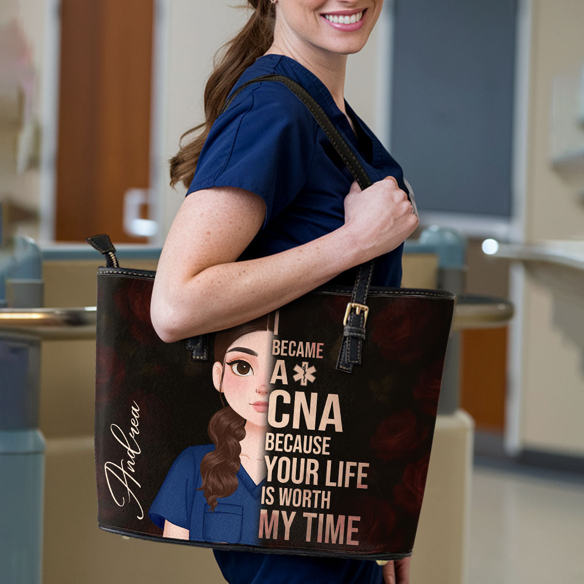 Floral Nurse Style - Personalized Custom Nurse Leather Tote Bag