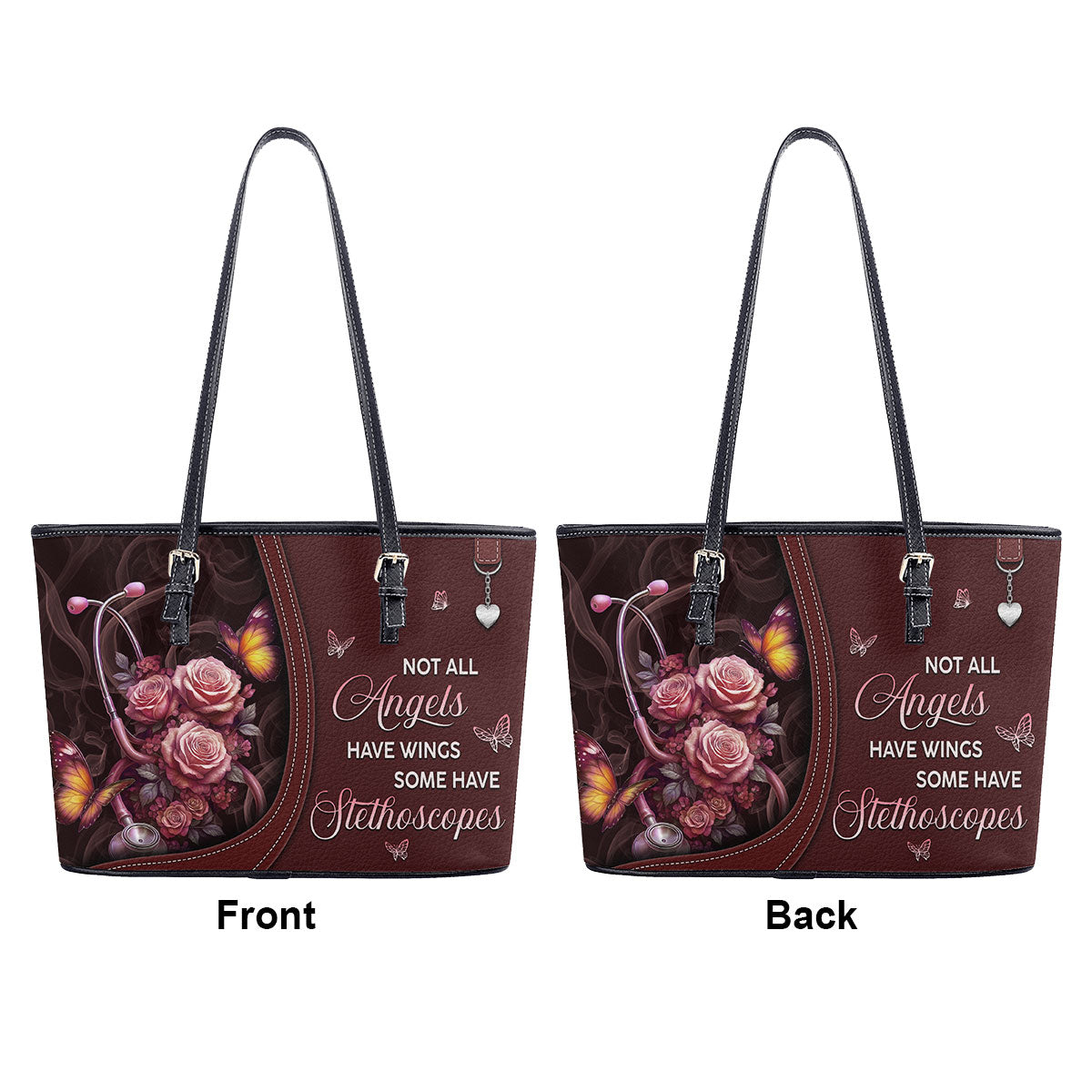 Stethoscope And Flowers - Personalized Custom Nurse Leather Tote Bag