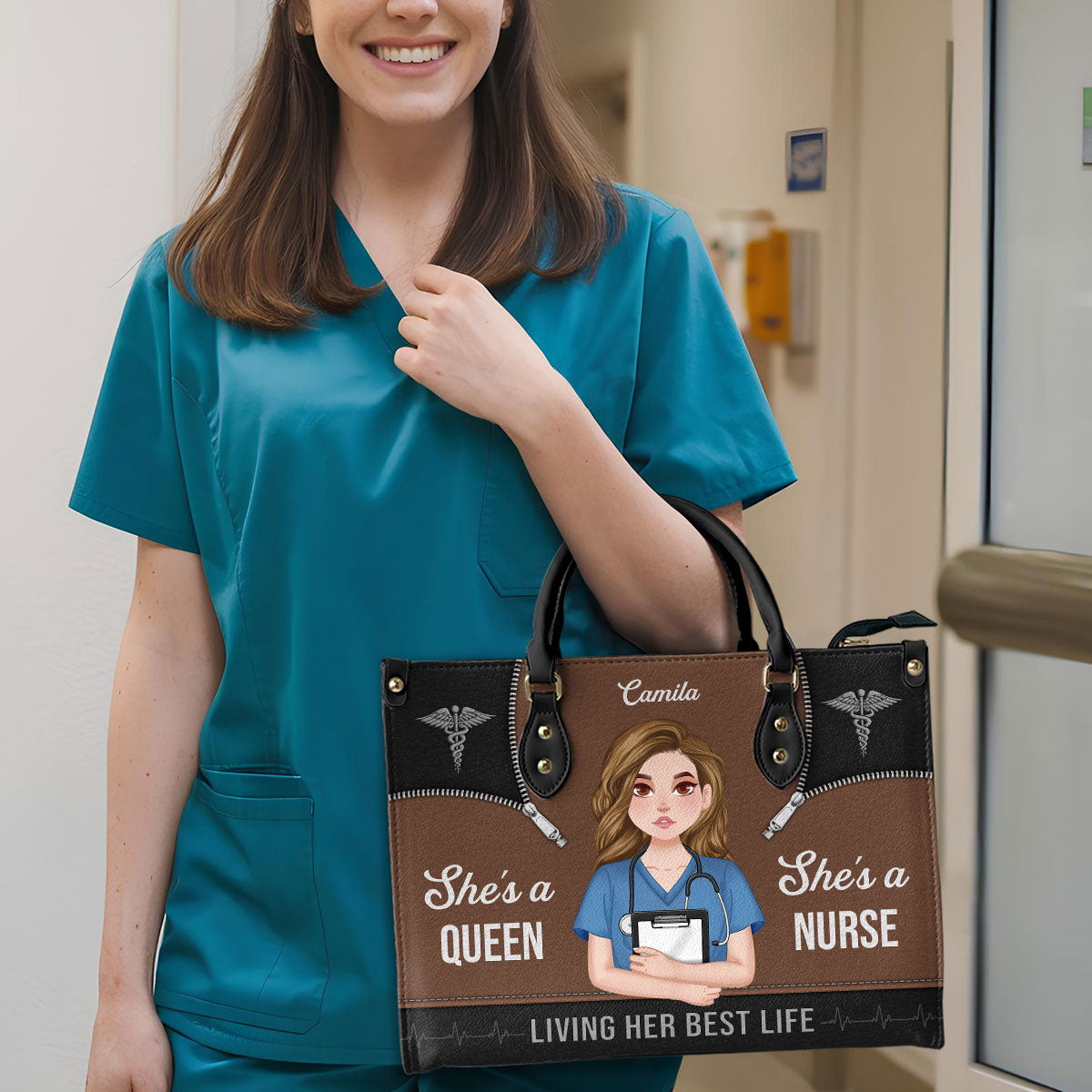 Nurse Queen Life - Personalized Custom Leather Handbag