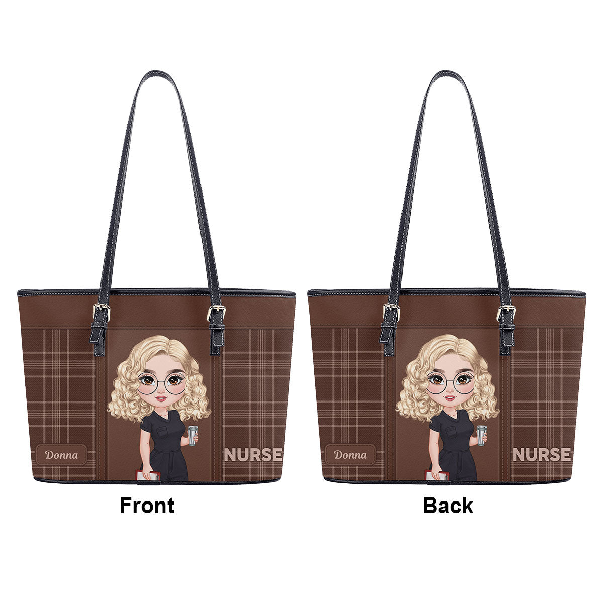 Chic Nurse Vibes - Personalized Custom Nurse Leather Tote Bag
