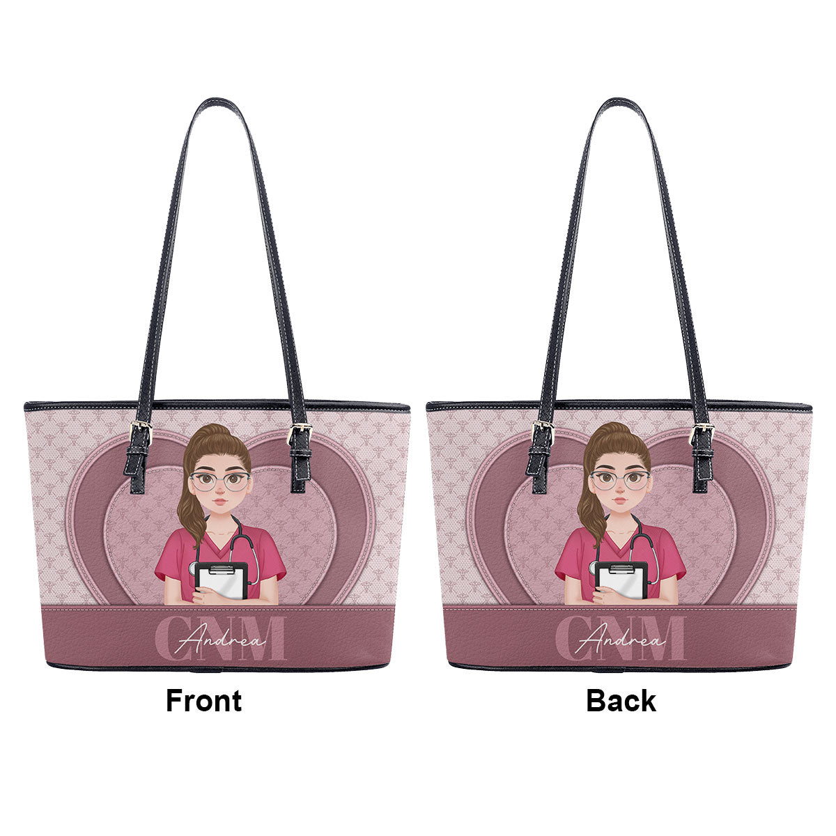 Heart And Mind - Personalized Custom Nurse Leather Tote Bag