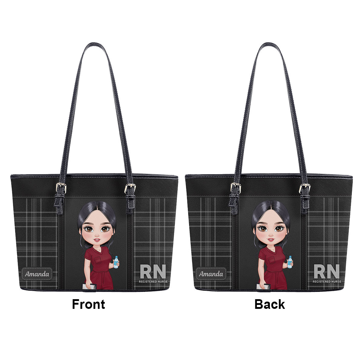 Round Nurse - Personalized Custom Nurse Leather Tote Bag