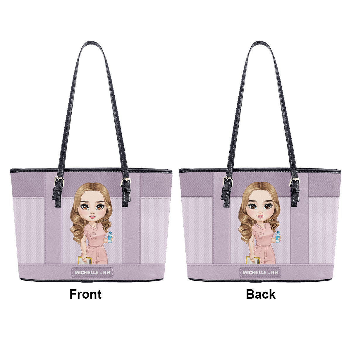 Striped Pattern Nurse - Personalized Custom Nurse Leather Tote Bag