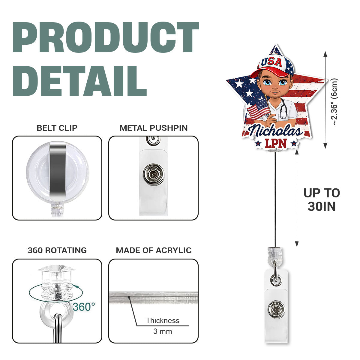 Classic American Nursing - Personalized Nurse Badge Reel