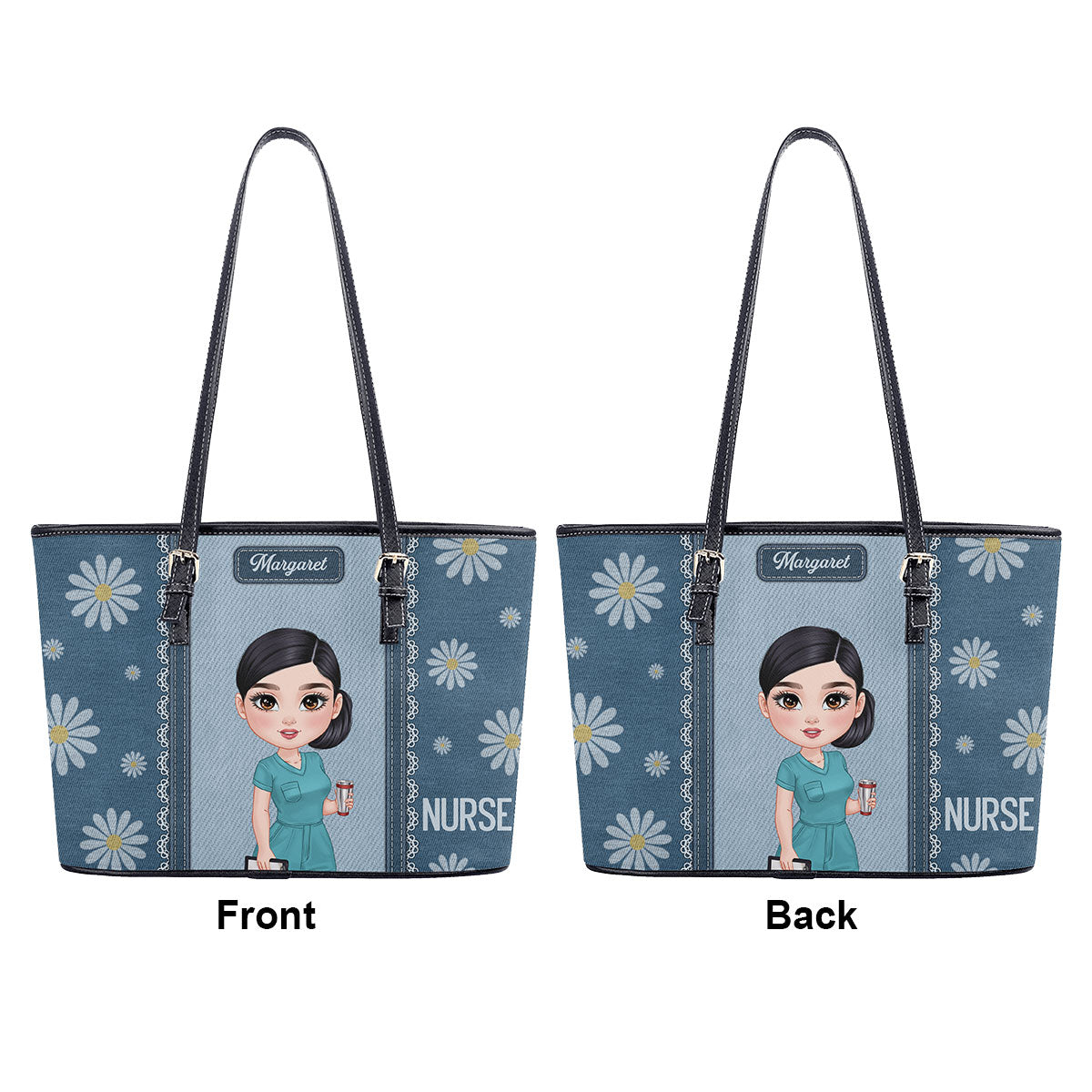 Daisy Nurse - Personalized Custom Nurse Leather Tote Bag