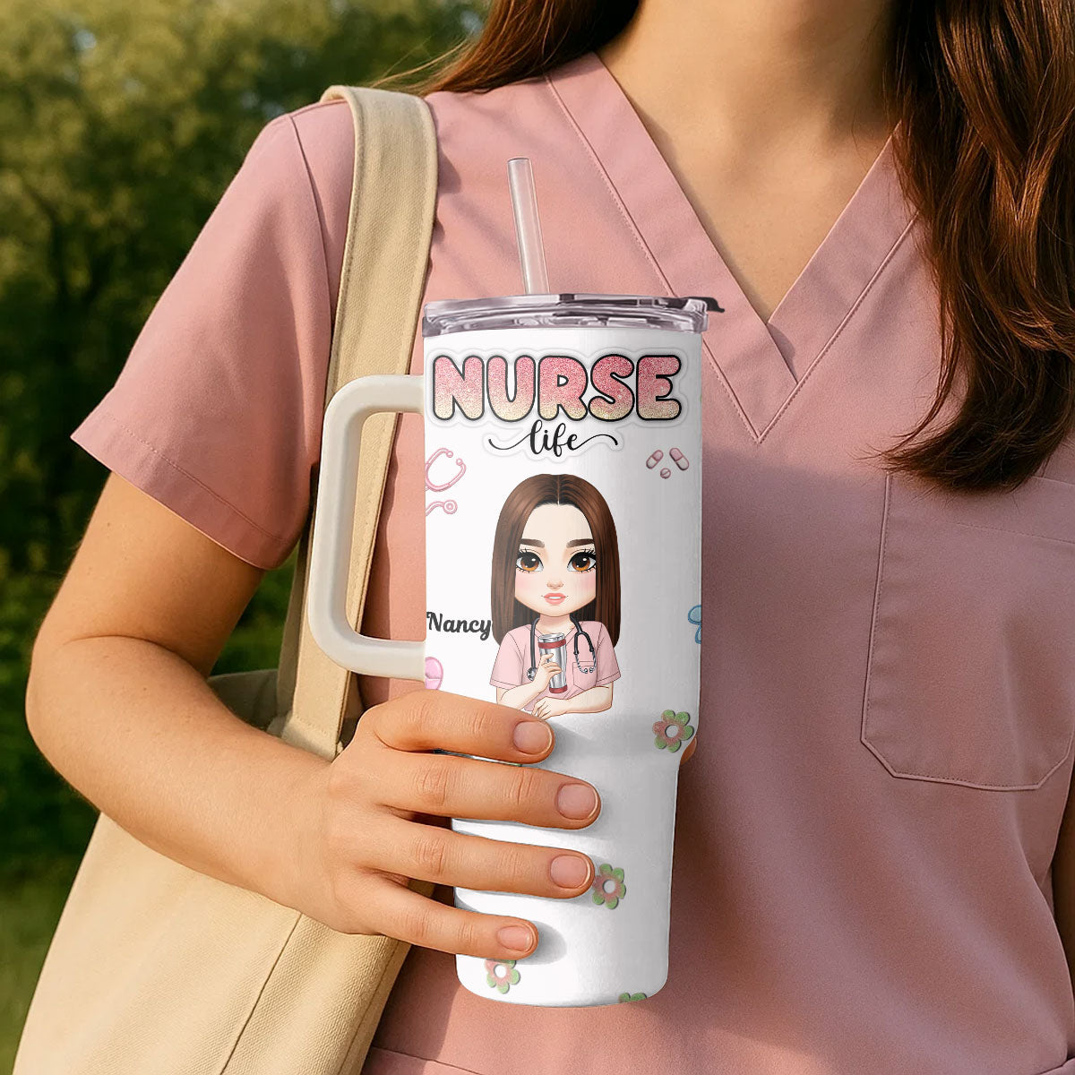 Glitter Nurse - Personalized Nurse 40oz Tumbler With Handle