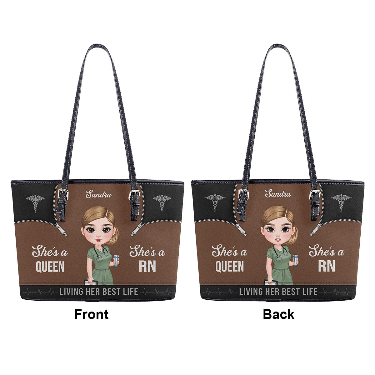 Nursing Queen Life - Personalized Custom Nurse Leather Tote Bag