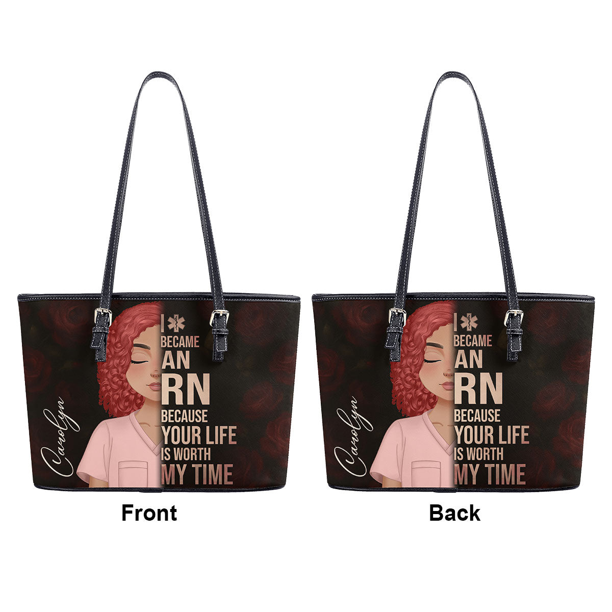 Floral Nurse Style - Personalized Custom Nurse Leather Tote Bag