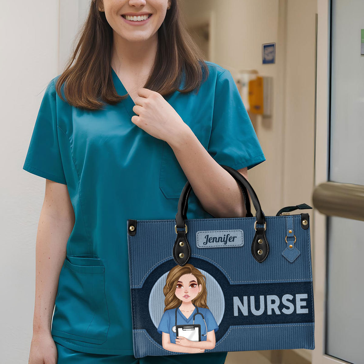 Denim Corduroy Nurse - Personalized Custom Leather Handbag