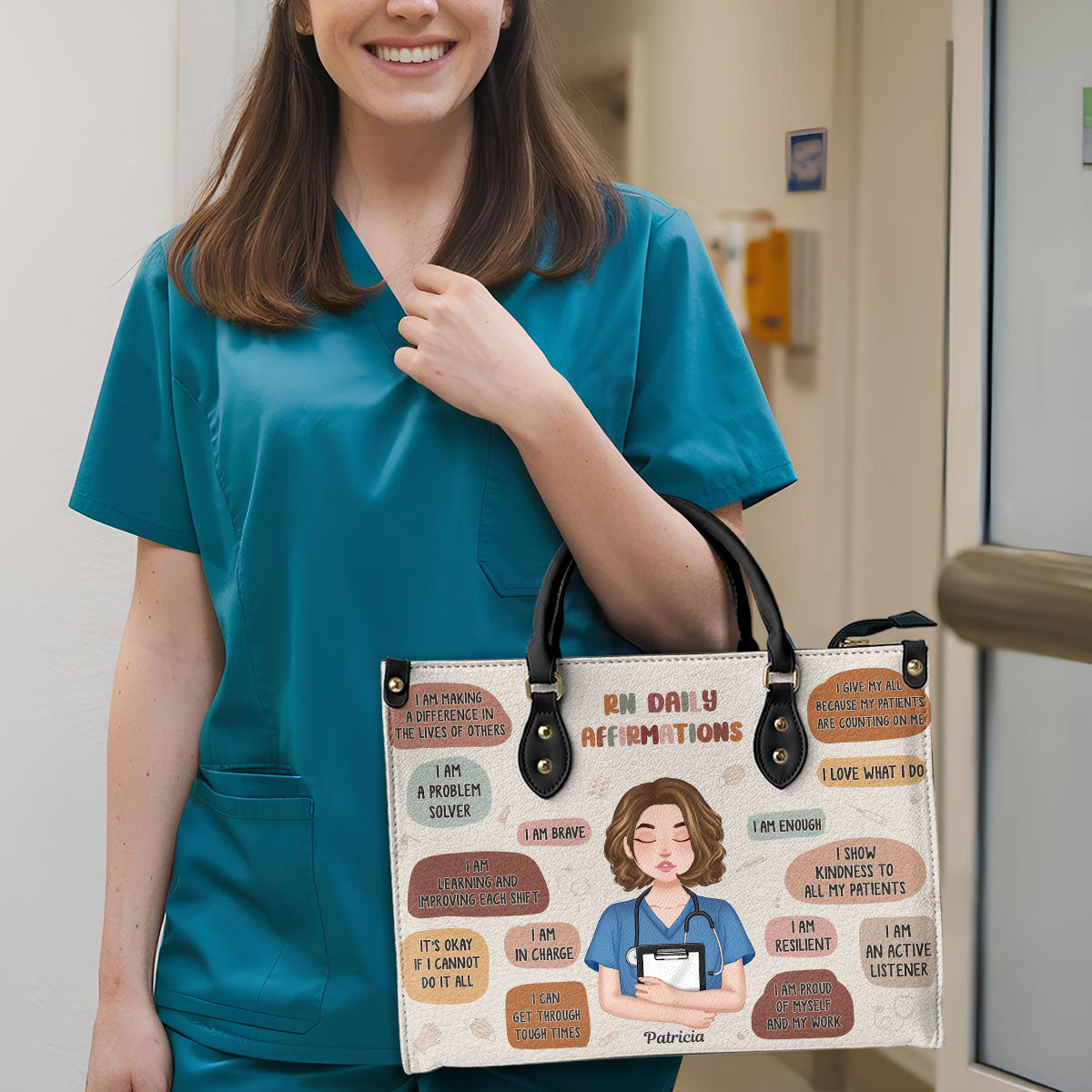 Nurse Daily Affirmations - Personalized Custom Leather Handbag