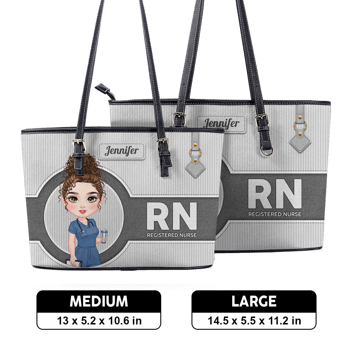 Denim Corduroy Nurse - Personalized Custom Nurse Leather Tote Bag
