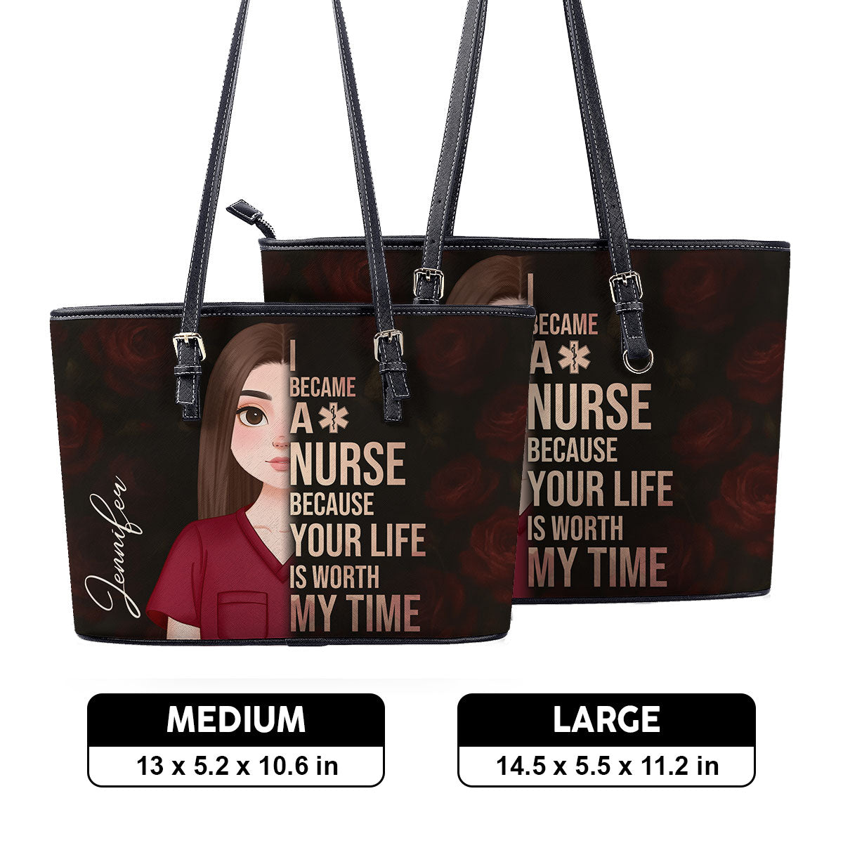 Floral Nurse Style - Personalized Custom Nurse Leather Tote Bag