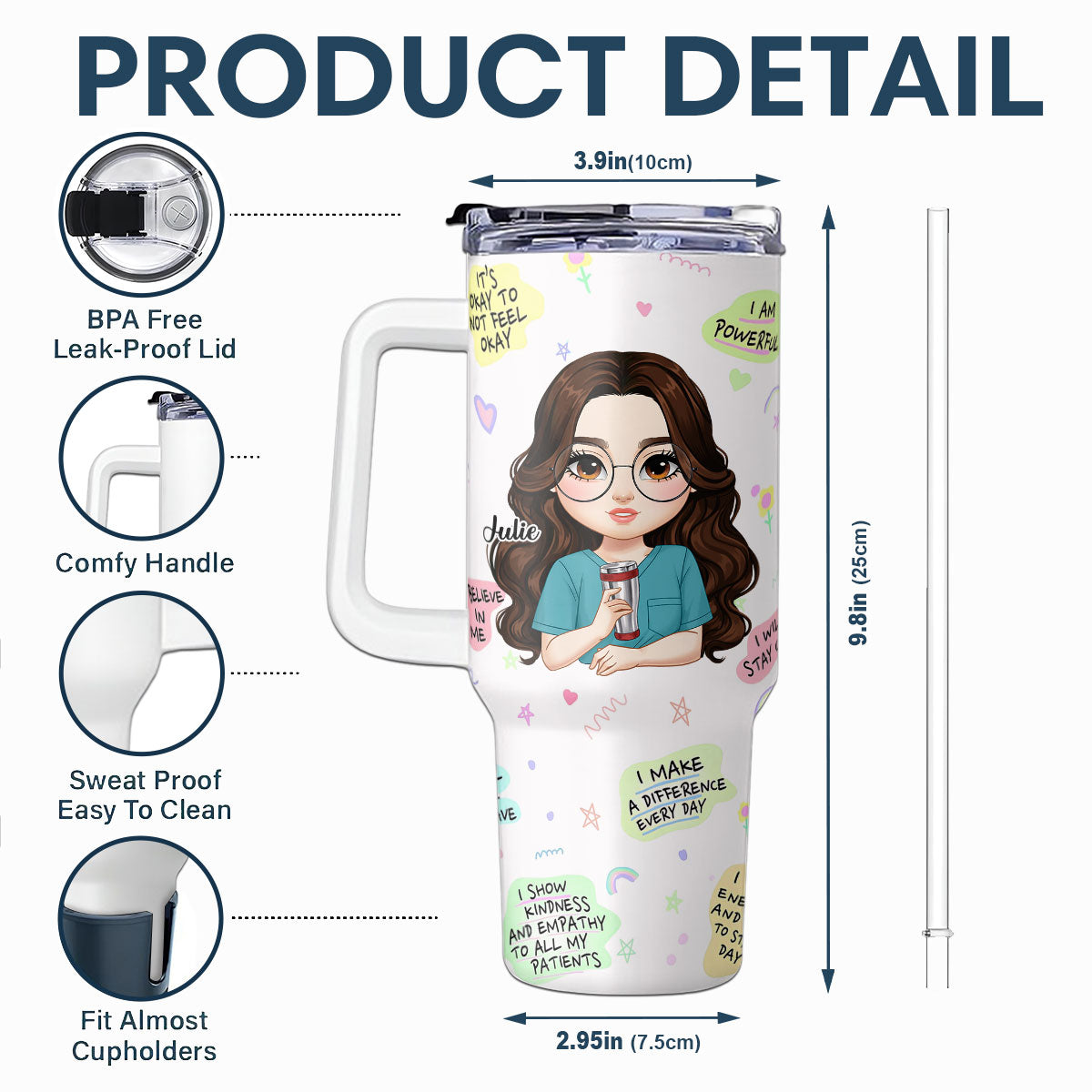 Nurse Affirmations - Personalized Nurse 40oz Tumbler With Handle