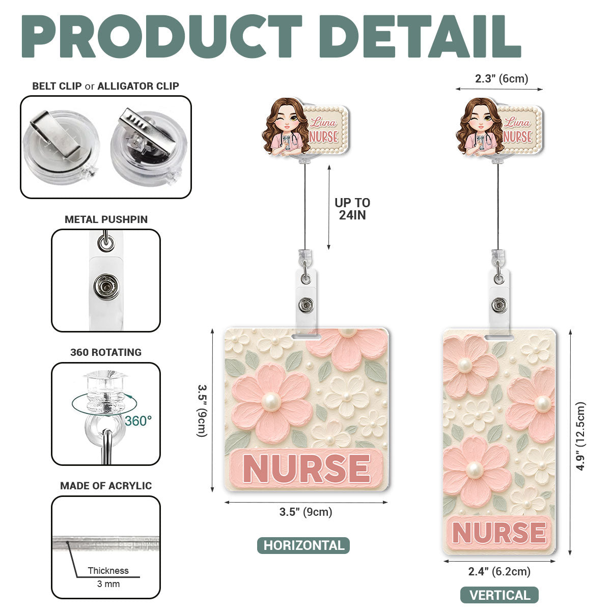 Nursing With Flowers - Personalized Nurse Badge Reel & Buddy Set