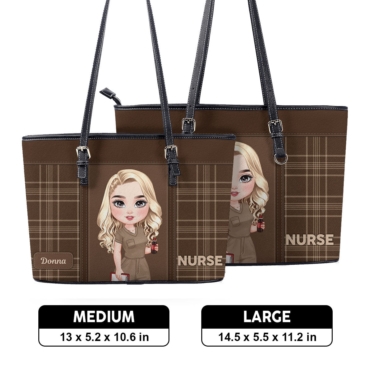 Round Nurse - Personalized Custom Nurse Leather Tote Bag