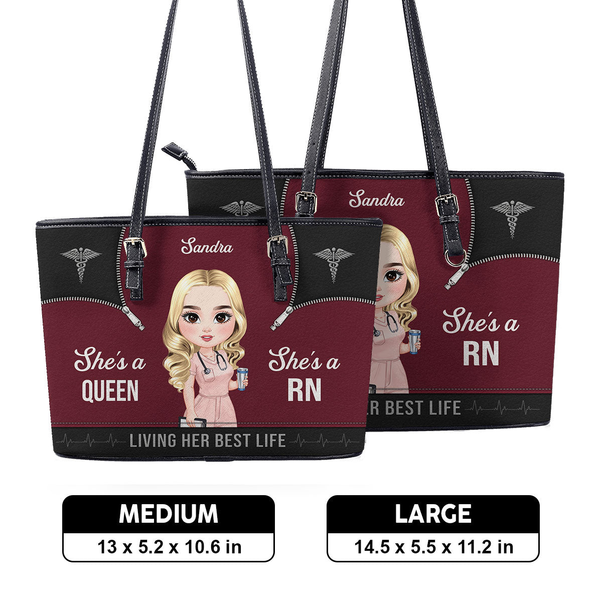 Nursing Queen Life - Personalized Custom Nurse Leather Tote Bag