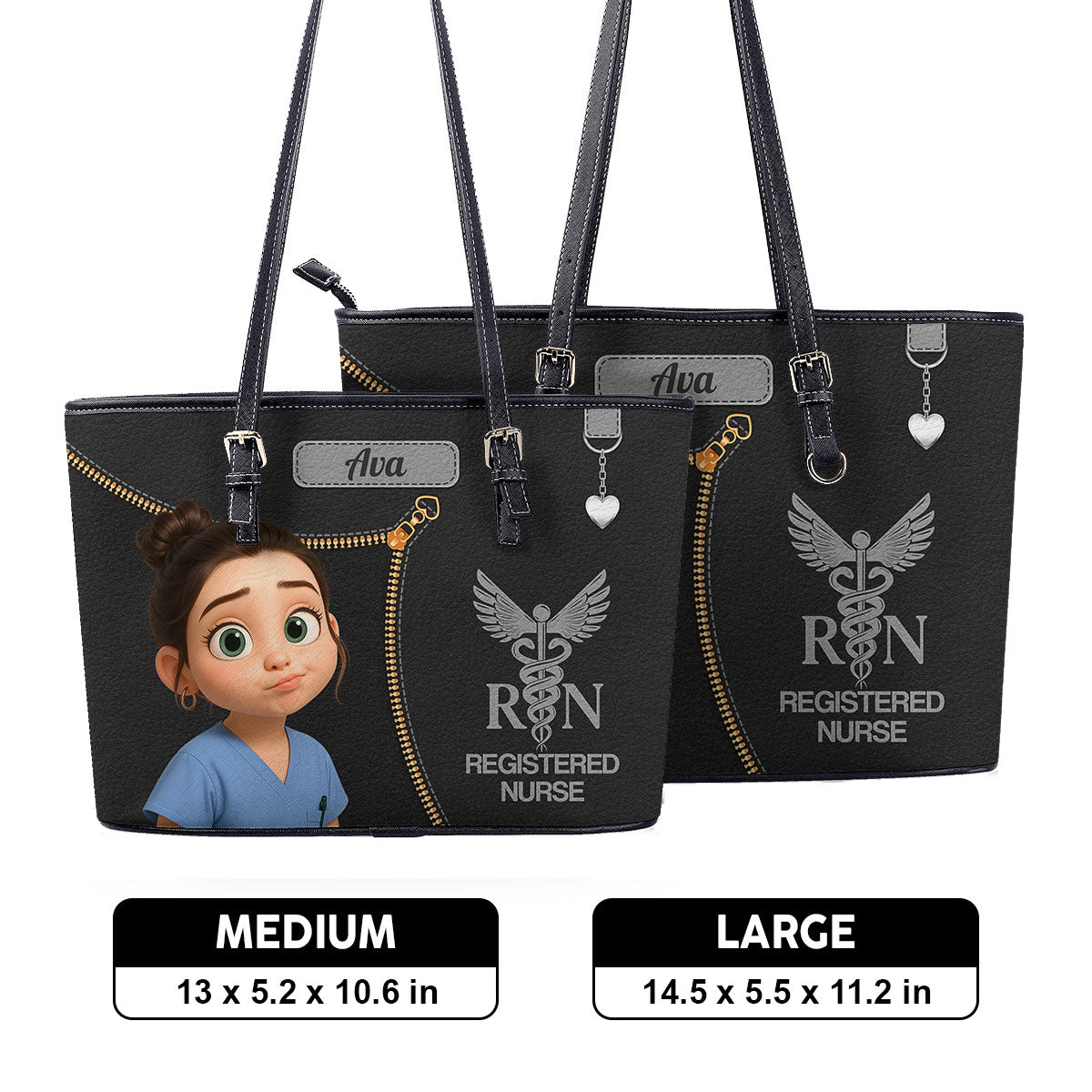 Watercolor Nurse Cartoon - Personalized Custom Nurse Leather Tote Bag