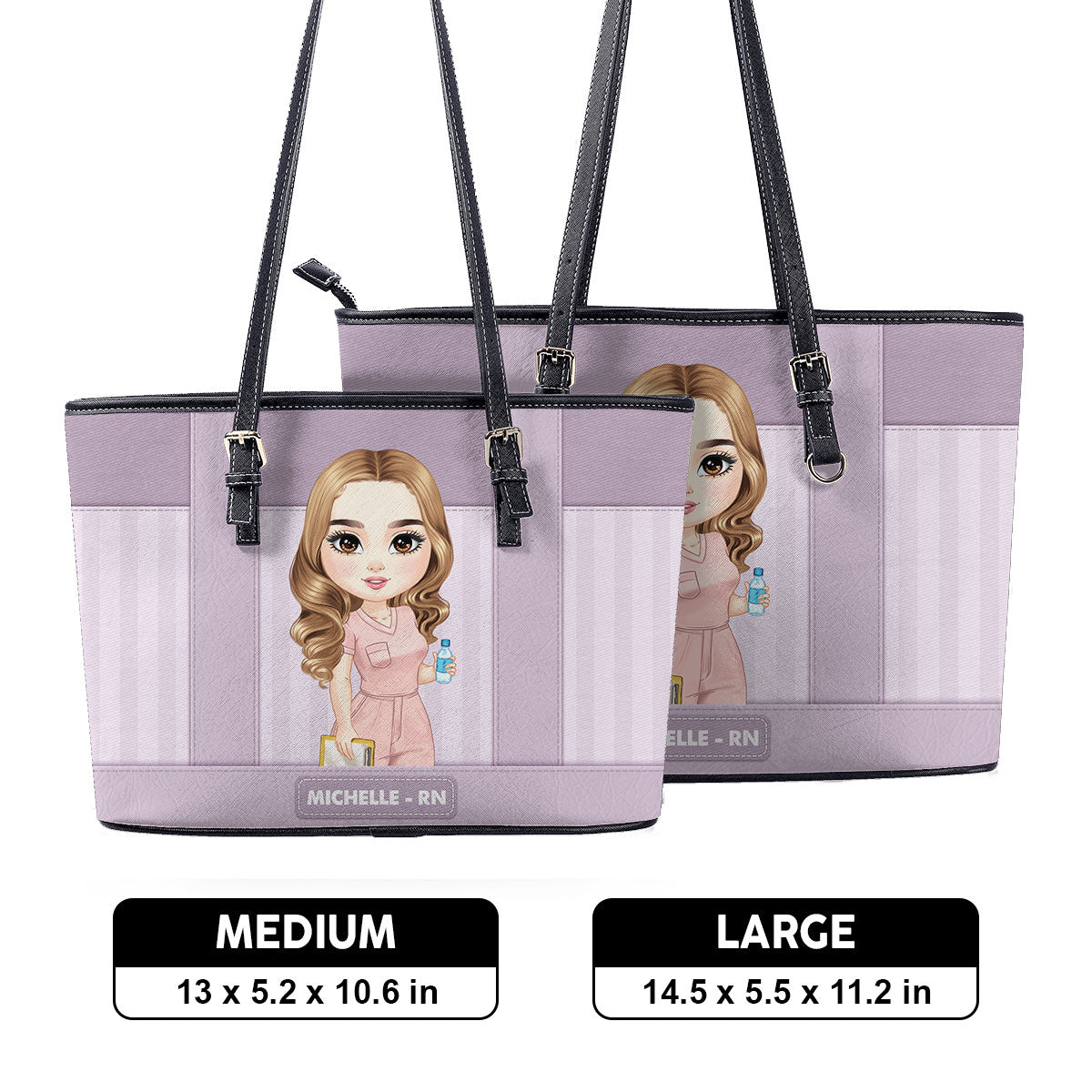 Striped Pattern Nurse - Personalized Custom Nurse Leather Tote Bag