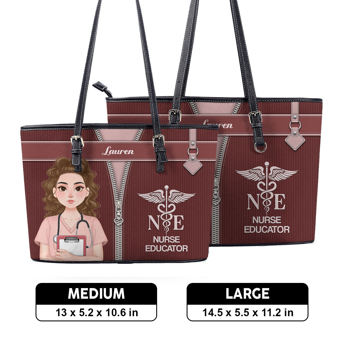 Corduroy Nurse - Personalized Custom Nurse Leather Tote Bag