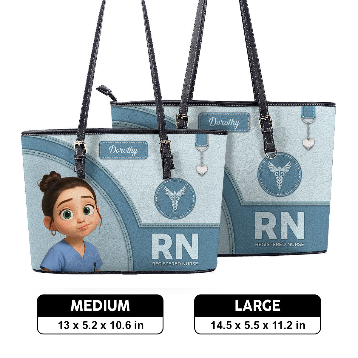 Gentle Style Nurse Cartoon - Personalized Custom Nurse Leather Tote Bag