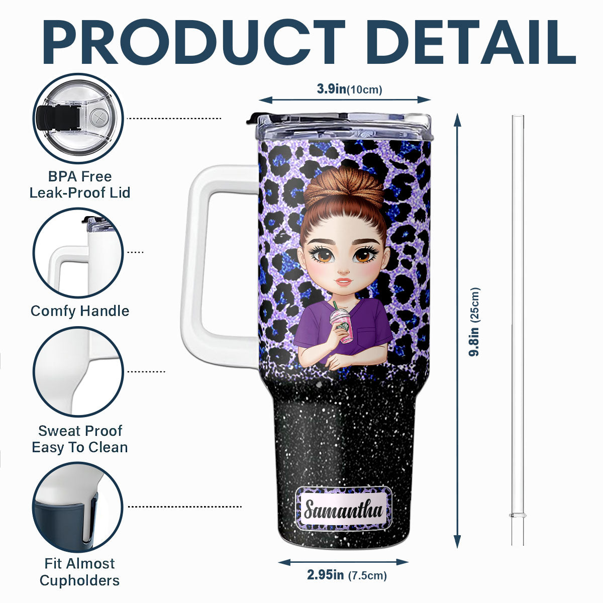 Nurse Glitter Leopard - Personalized Nurse 40oz Tumbler With Handle