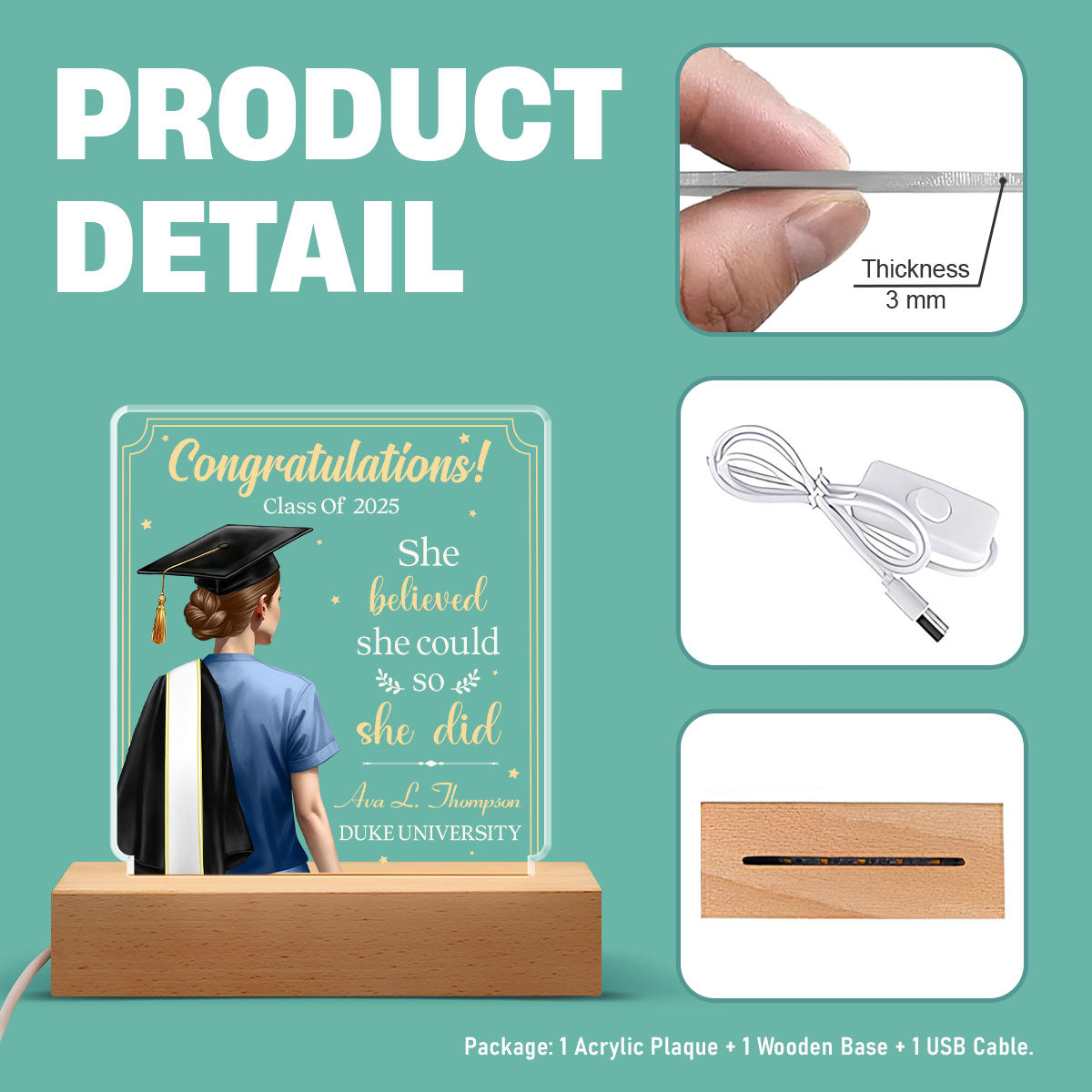 She Believed She Could - Personalized LED Light