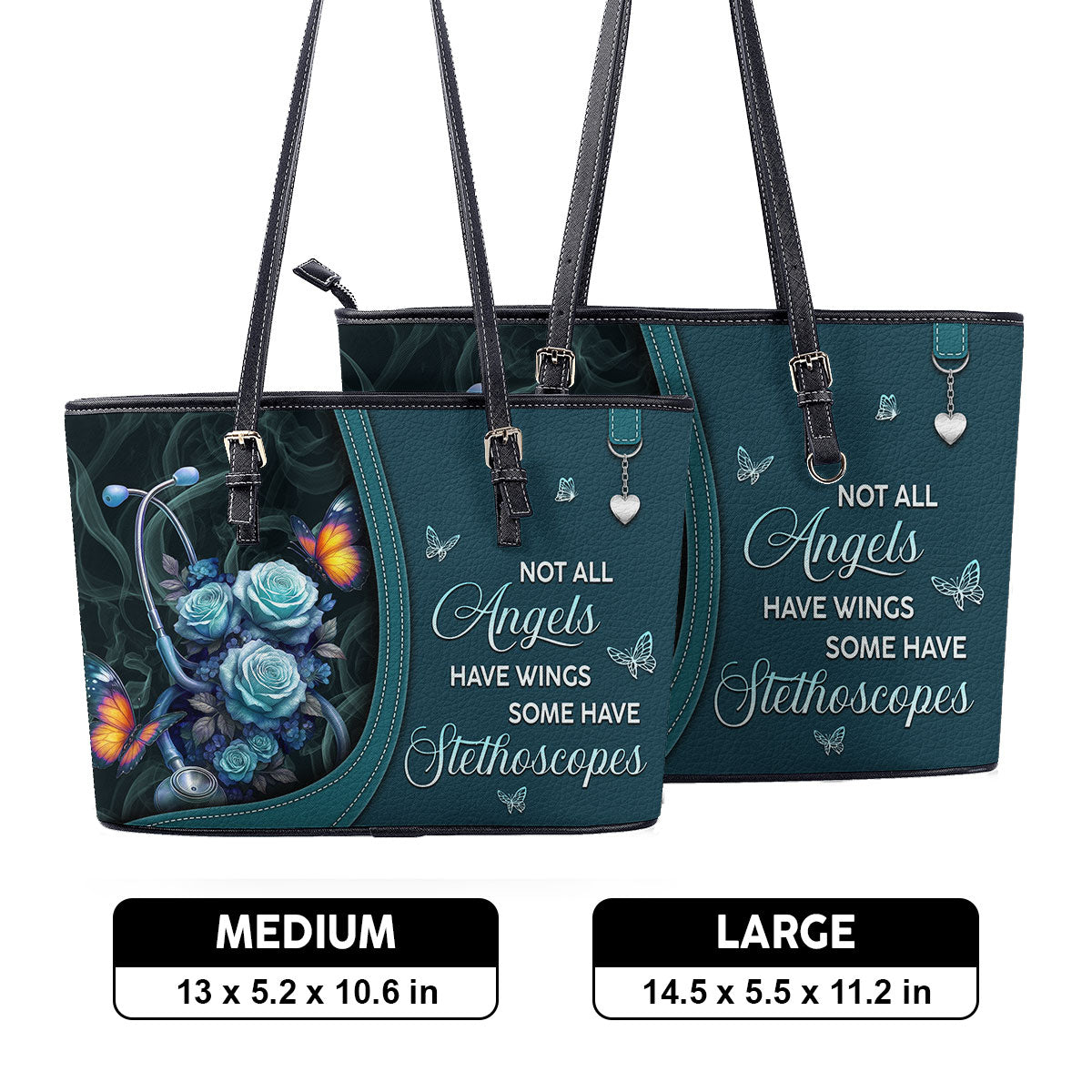 Stethoscope And Flowers - Personalized Custom Nurse Leather Tote Bag