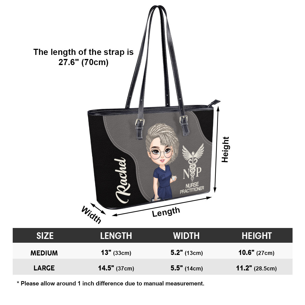 Nurse With Love - Personalized Custom Nurse Leather Tote Bag