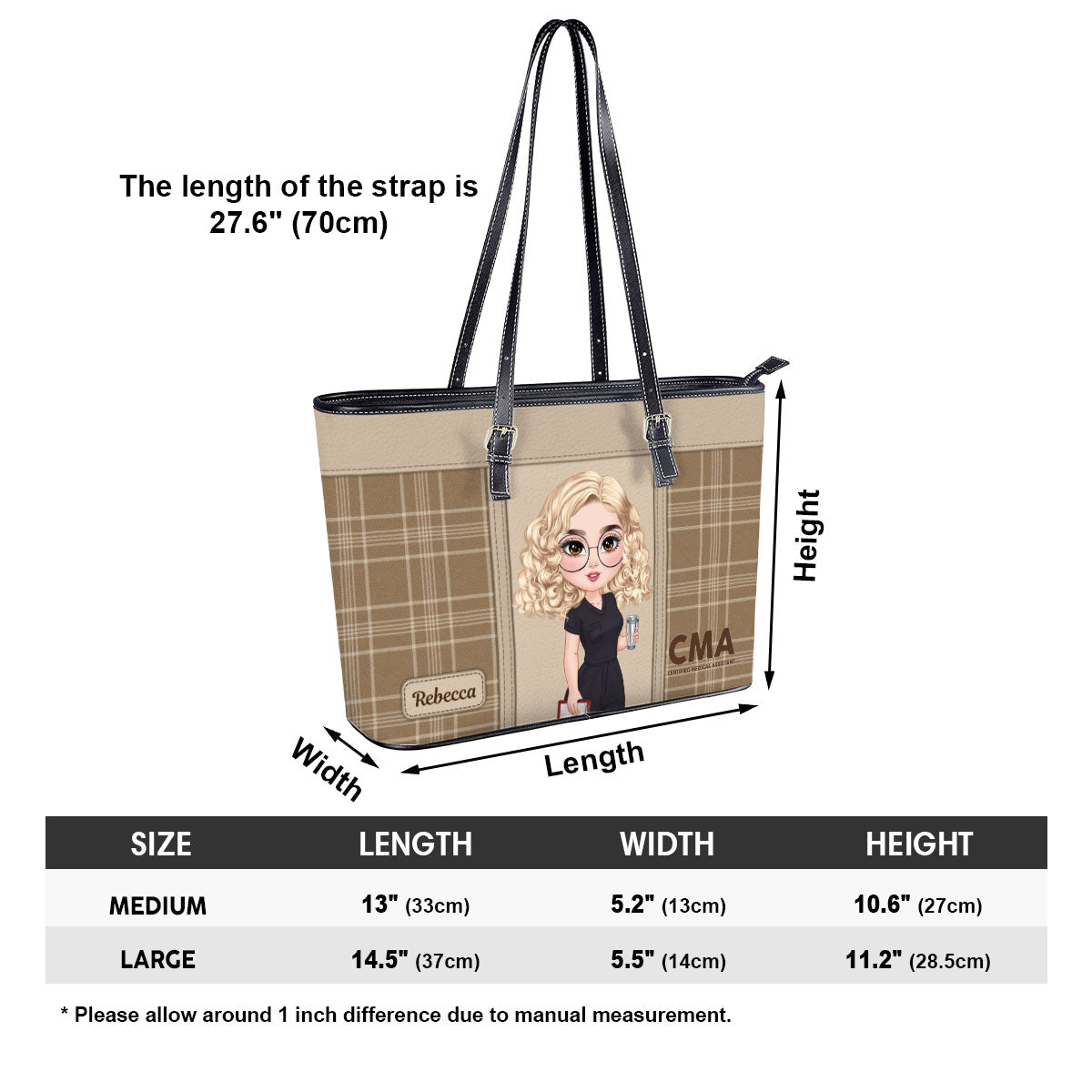 Round Nurse - Personalized Custom Nurse Leather Tote Bag