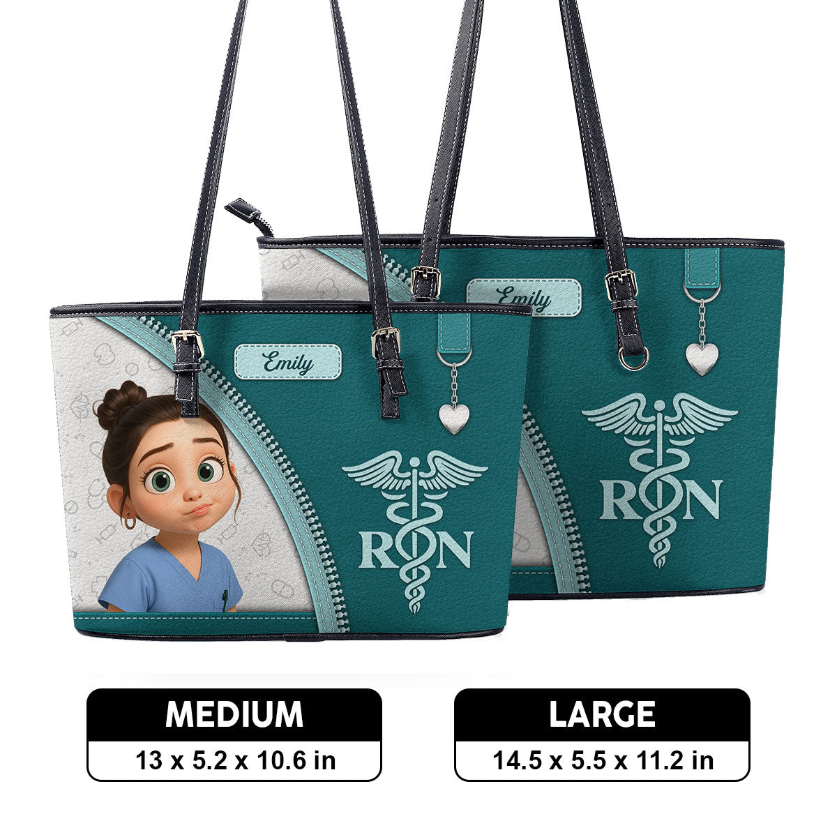 Simple Nurse Life Cartoon- Personalized Custom Nurse Leather Tote Bag