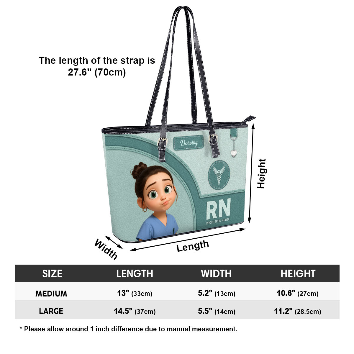 Gentle Style Nurse Cartoon - Personalized Custom Nurse Leather Tote Bag