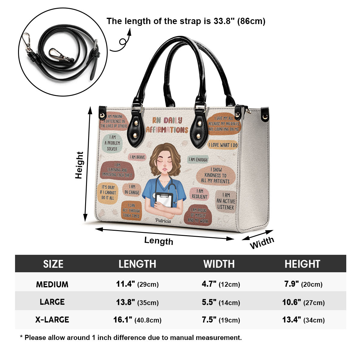 Nurse Daily Affirmations - Personalized Custom Leather Handbag