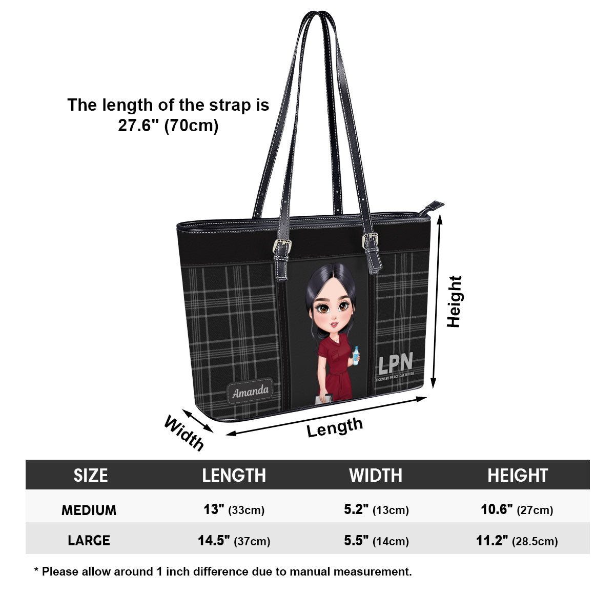 Chic Nurse Vibes - Personalized Custom Nurse Leather Tote Bag