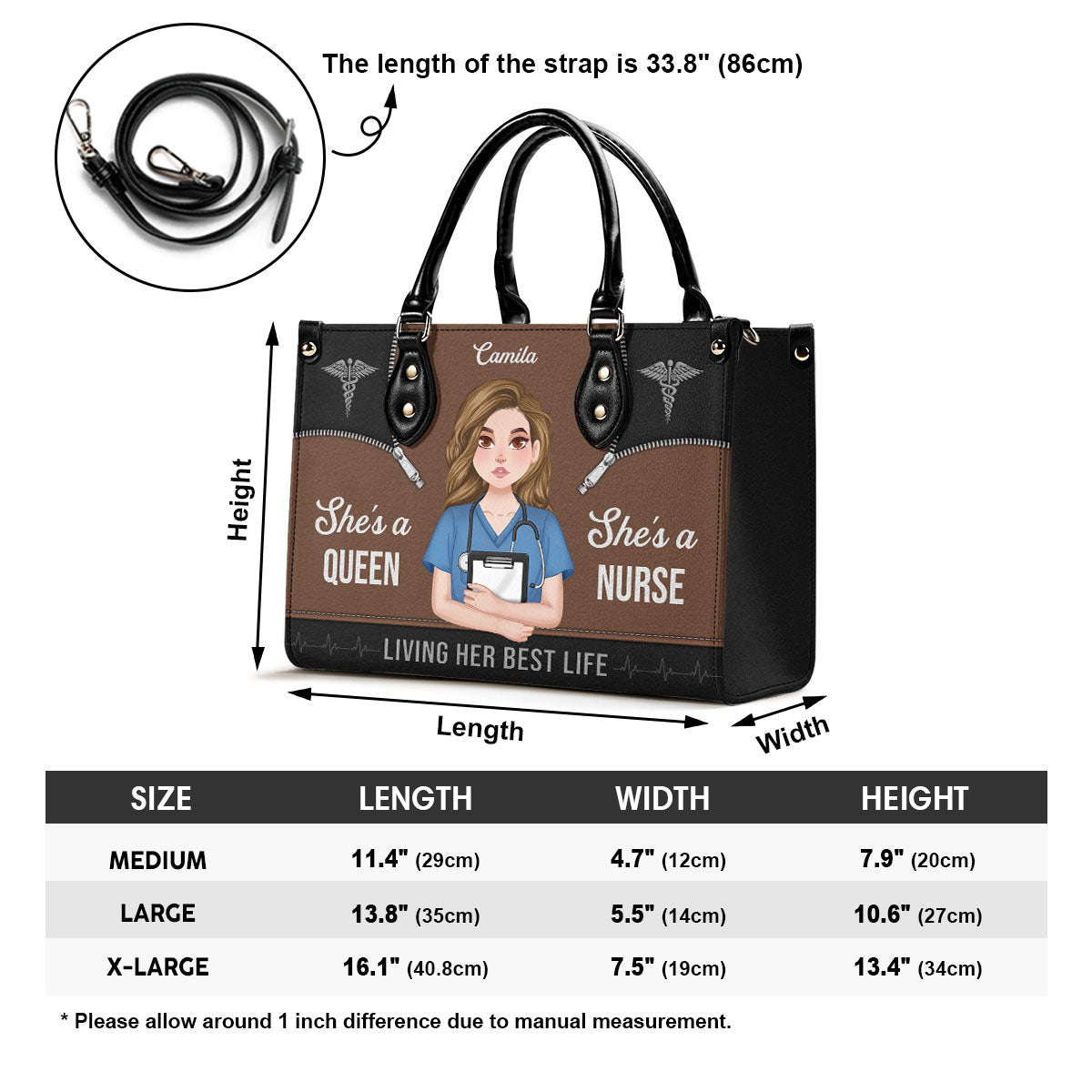 Nurse Queen Life - Personalized Custom Leather Handbag