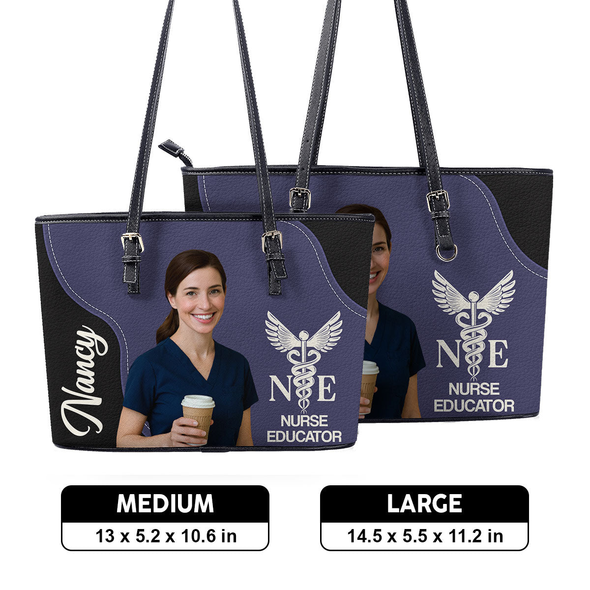Nurse With Love Cartoon - Personalized Custom Nurse Leather Tote Bag