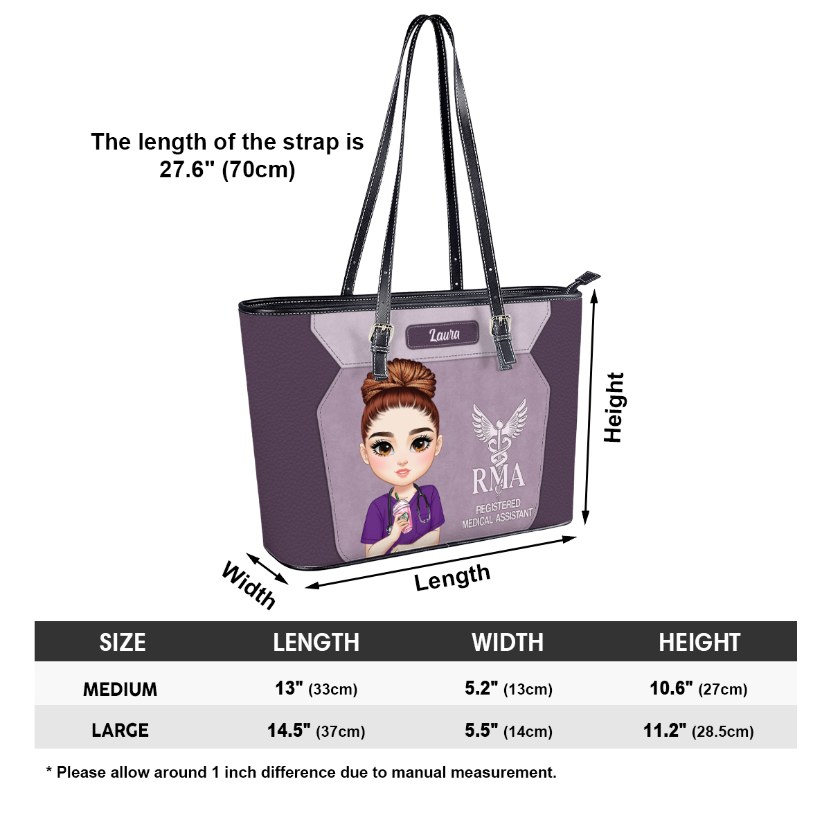 Elegant Nursing Soul - Personalized Custom Nurse Leather Tote Bag