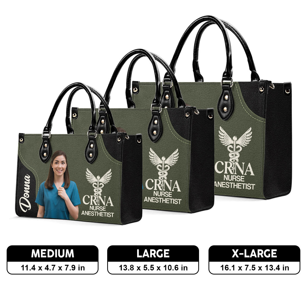 Nurse With Love Cartoon - Personalized Custom Leather Handbag
