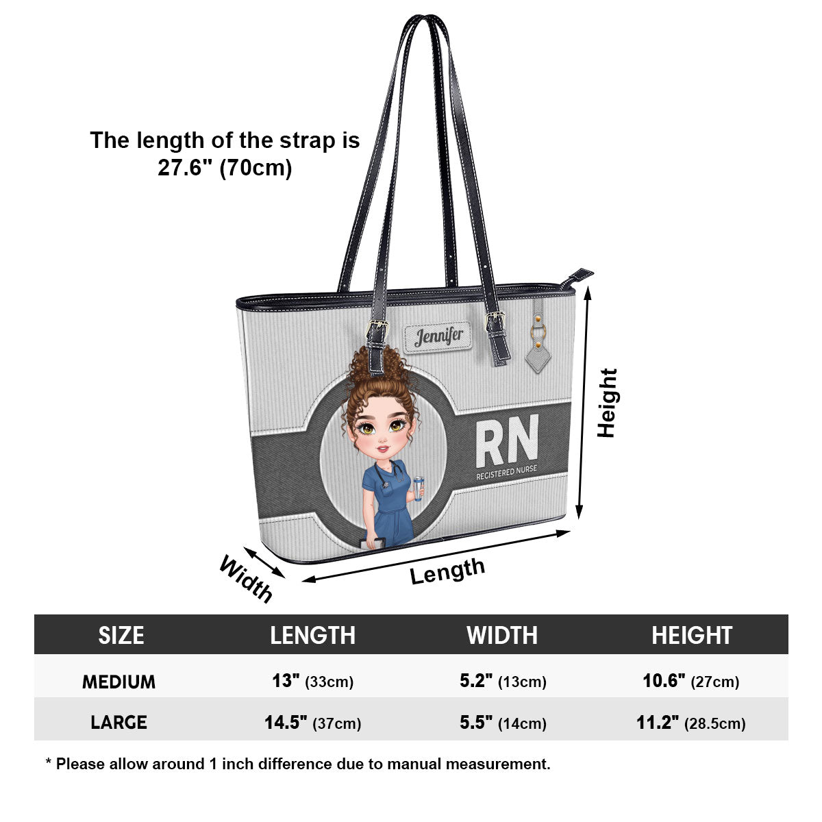 Denim Corduroy Nurse - Personalized Custom Nurse Leather Tote Bag