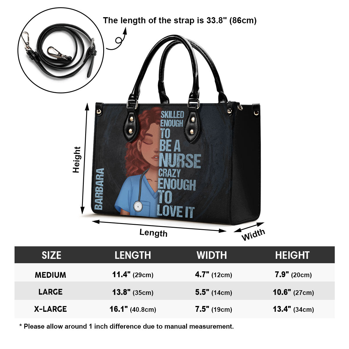 Skilled Nurse Comic - Personalized Custom Leather Handbag