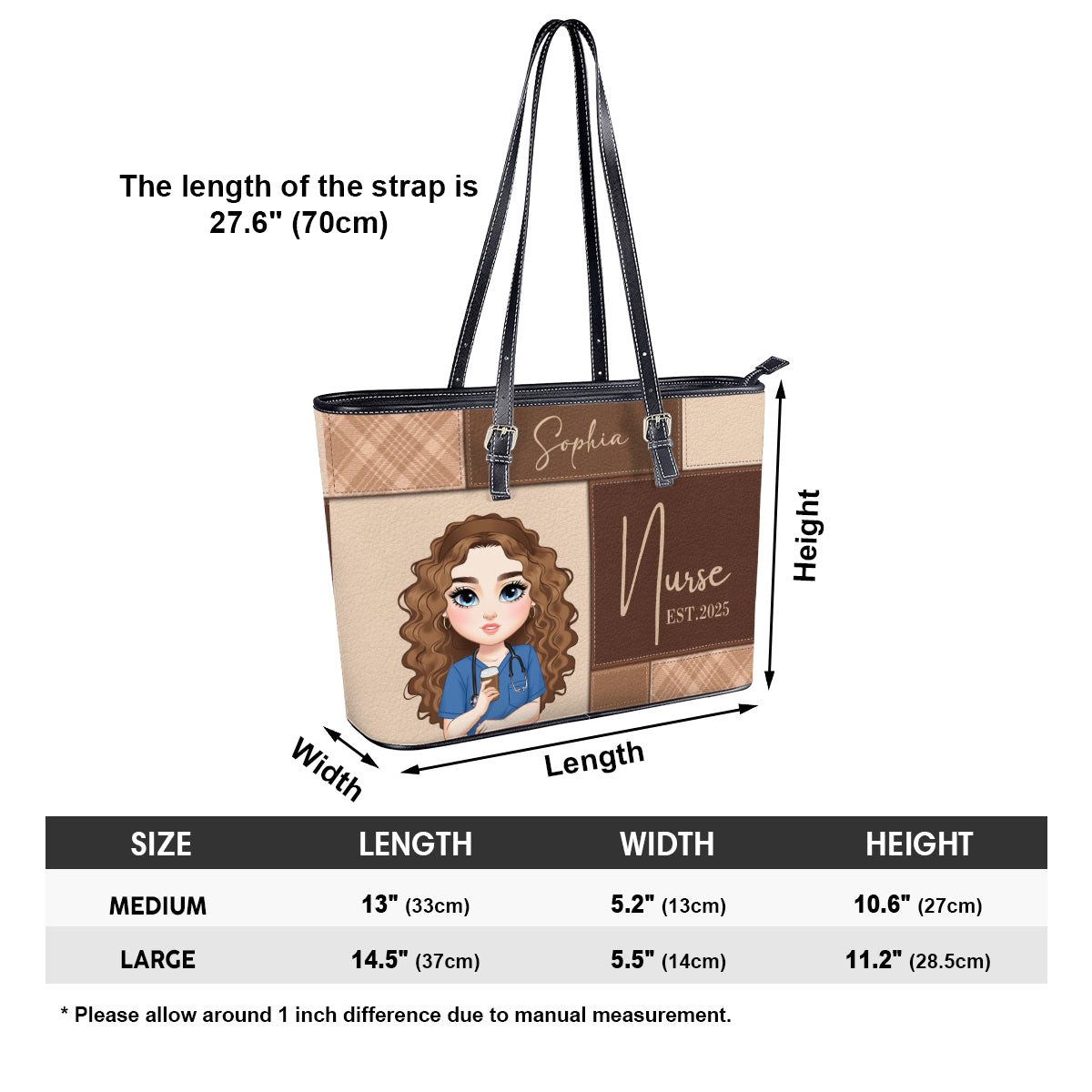 Nurse Est 2025 - Personalized Custom Nurse Leather Tote Bag